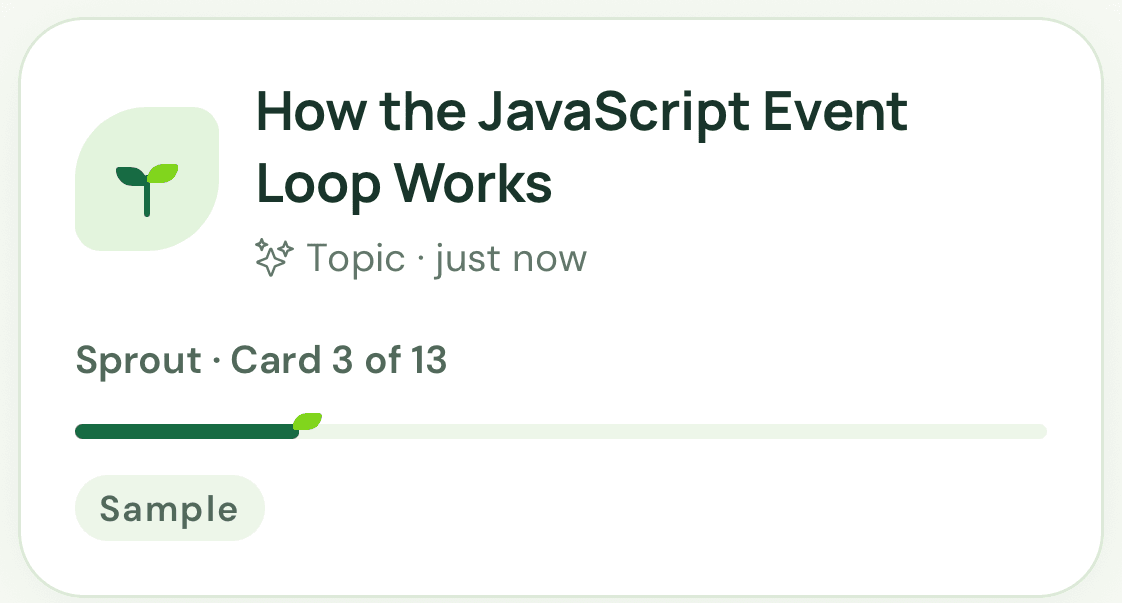 A journey in the ScrollSprout Library showing its progress: Sprout, card 3 of 13.